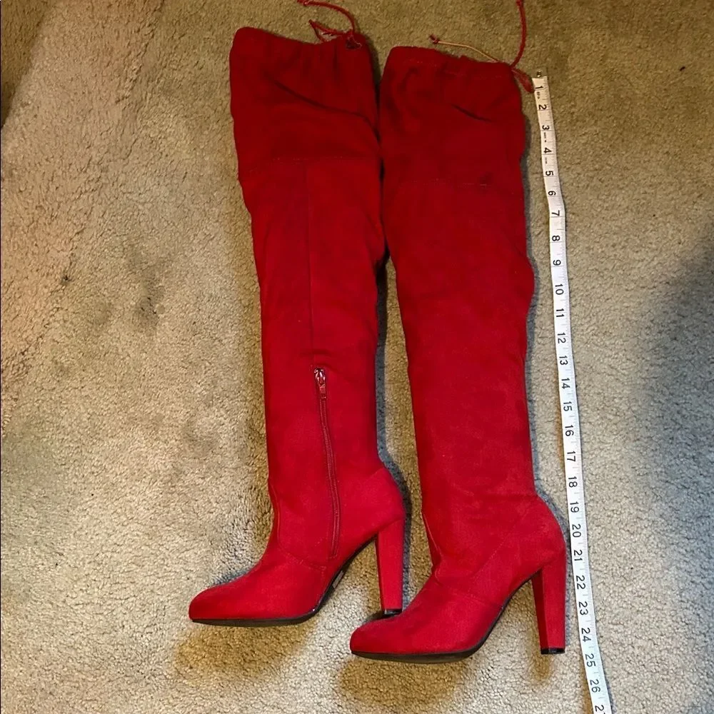 Wild Diva Vibrant Red Faux Suede Over-the-Knee Women's Boots